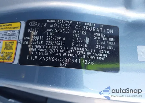 2012 Kia Sedona Lx z USA, uszkodzony, nr VIN KNDMG4C7XC6419326